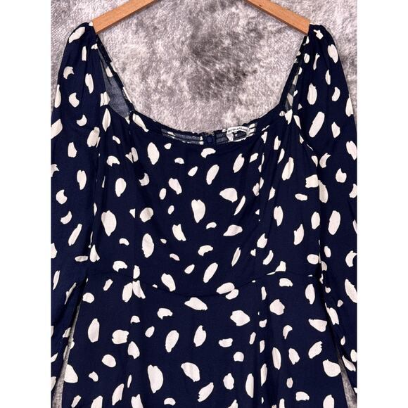 Reformation Sigmund Dress 12 Womens Blue Print Smocked Side Slit Midi - Picture 2 of 10